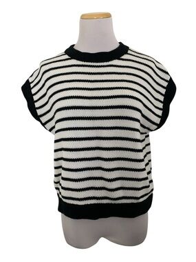 Stitch Feather 100% Cotton Stripped Boxy Knit Sweater Top Womens S Oversized